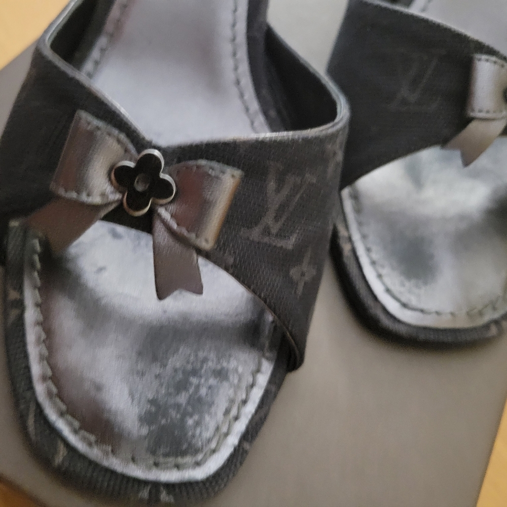 Louis Vuitton Angelique Open Toe Mules Charcoal Black Noir, 37 w Box - Picture 9 of 14